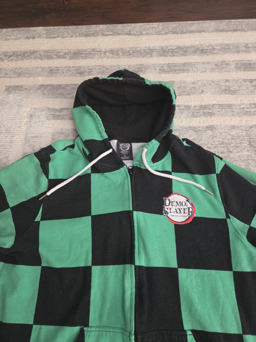 Y2K Demon Slayer Anime Checked Zip Up Hoodie - Picture 8 of 9